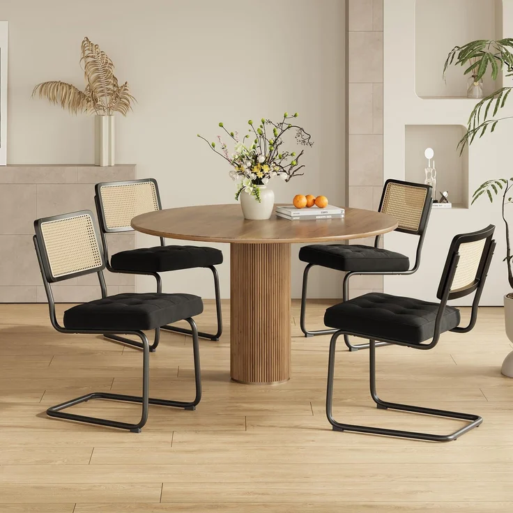 COLAMY Rattan Esstischstühle 4er Set, Samtbezug mit Metallgestell, Schwarz – Bild 1