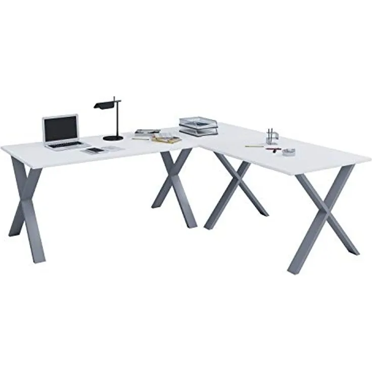 VCM Schreibtisch Lona 916559 Silber / Weiß H. 76 x B. 220 x T. 190 cm