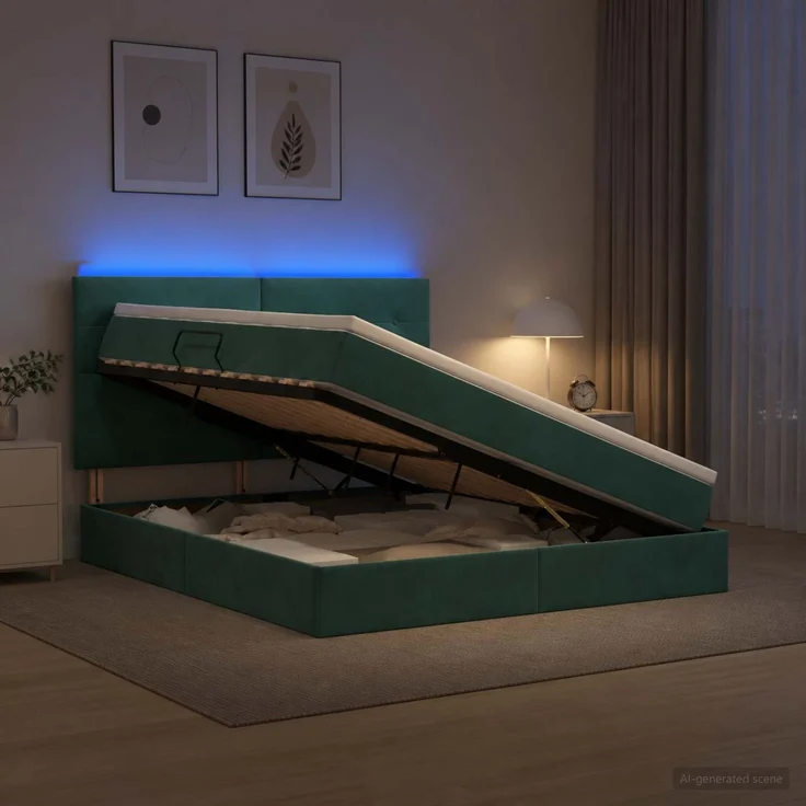 vidaXL LED-Speicherbett mit Matratze Dunkelgrün 160 x 200 cm Samt 3460143 – Bild 1