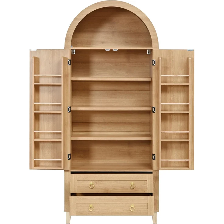 Hochschrank 76 x 40 x 179,5 cm in Natur mit Rattan-Dekor und App-gesteuerter LED-Beleuchtung – Bild 8