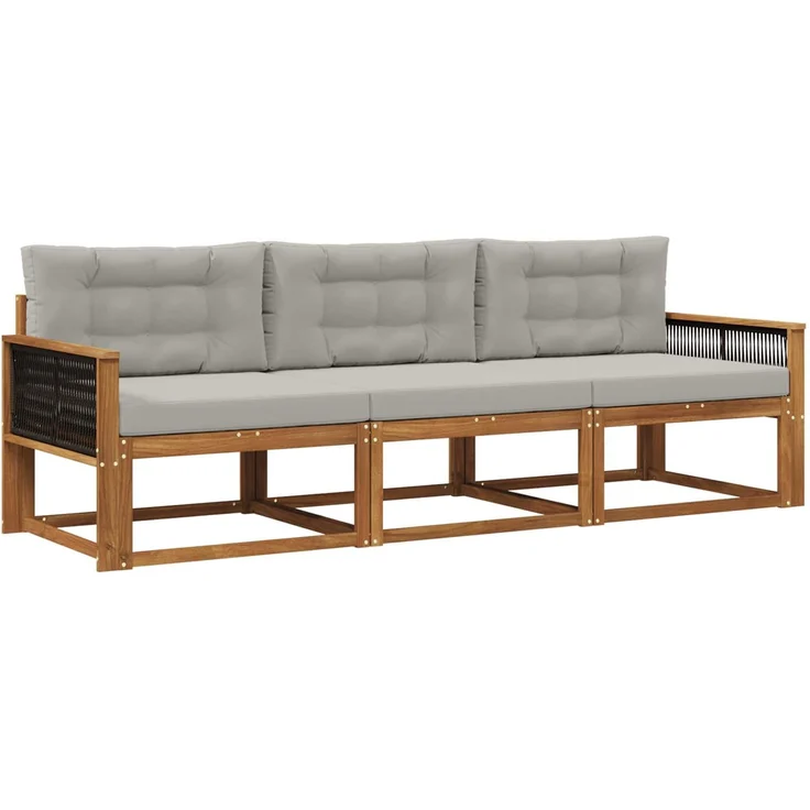 vidaXL Outdoor-Sofagarnitur 3 stk. 3-Sitzer Natur und Hellgrau 3382304 – Bild 2