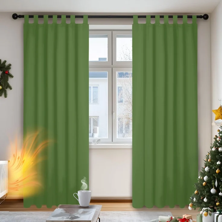 Deconovo Vorhang Blickdicht Schlaufen Vorhang Kinderzimmer Gardinen Extra Warm Schlafzimmer, 175x140 cm(HöhexBreite), Apfelgrün, 2er Set