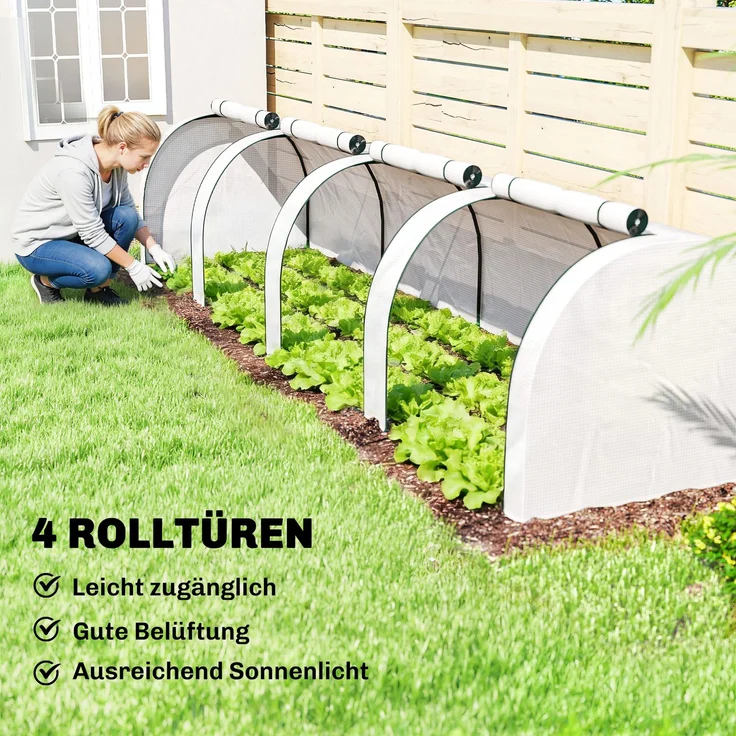 Outsunny Gewächshaus, PE, Stahl, Weiß, 395L x 100B x 80H cm – Bild 6
