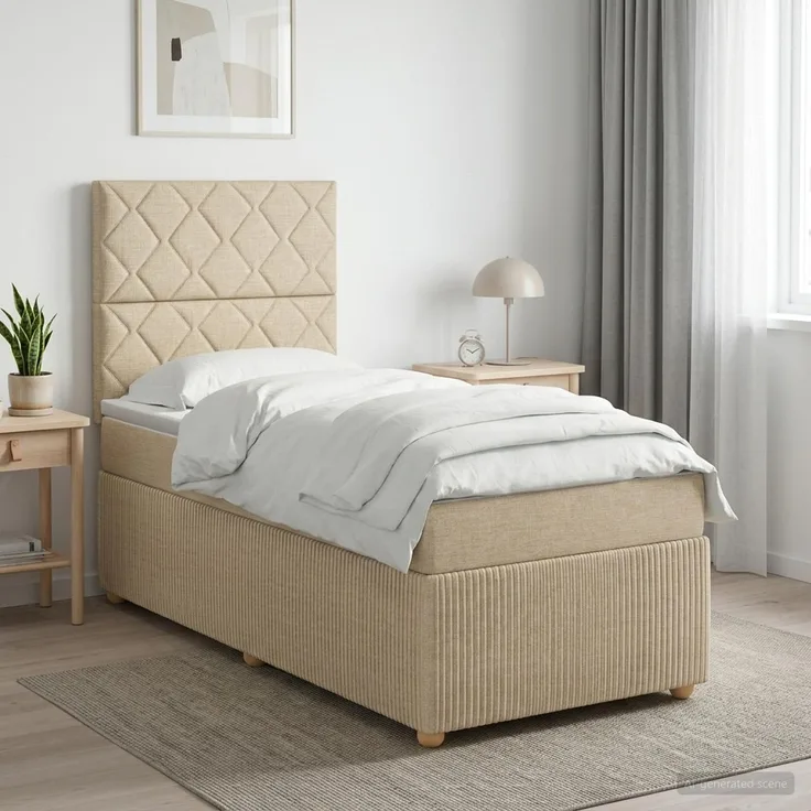vidaXL LED Boxspringbett mit Matratze Creme 90 x 200 cm Stoff 3455781