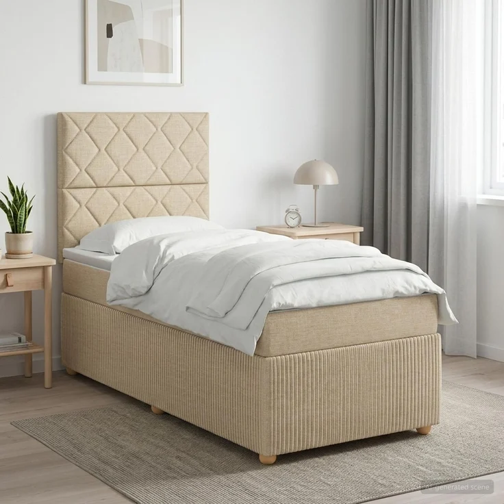 vidaXL LED Boxspringbett mit Matratze Creme 90 x 200 cm Stoff 3455781 – Bild 1