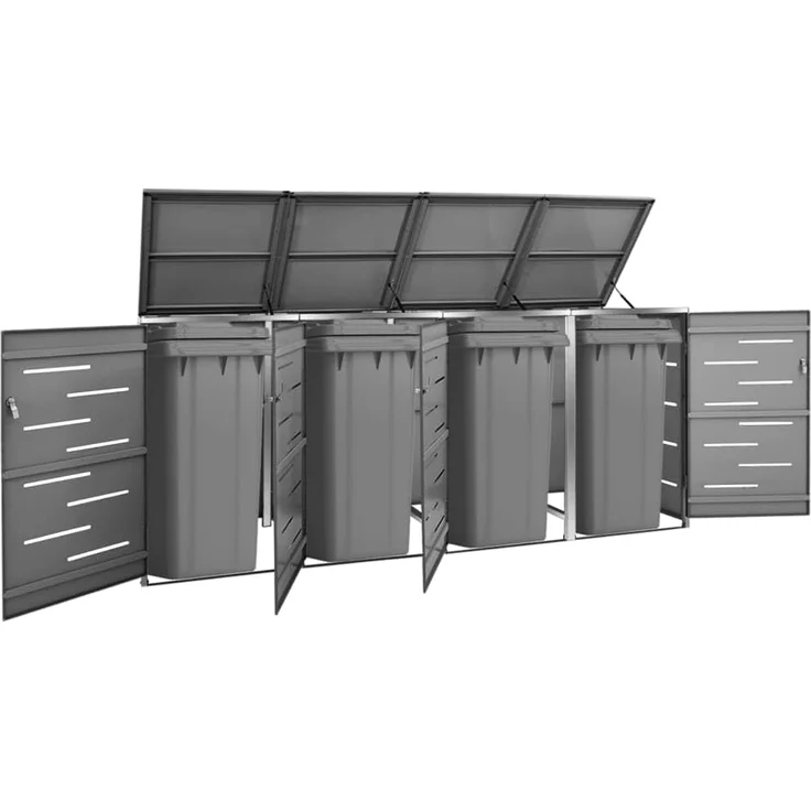 DELUKE® 4er Mülltonnenbox JAGU Edelstahl Anthrazit 115,5x276,5x77,5cm Mülltonnenverkleidung für 4 Tonnen 240L Müllbox aus Metall Mülltonnenschutz Mülltonnendach – Bild 2