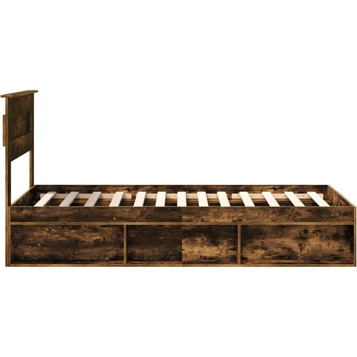 vidaXL Bettrahmen Geräucherte Eiche 90 x 190 cm Massives Kiefernholz 3409803 – Bild 7