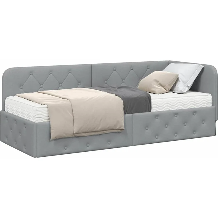 vidaXL Eckbettgestell mit Matratze Hellgrau 80 x 200 cm Stoff 3394029 – Bild 2