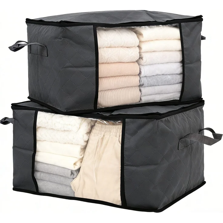 Sekey Faltbare Aufbewahrungstasche Aufbewahrungsbox mit Deckel Reißverschluss und Griffen als Kleiderschrank Organizer für Kleidung Bettwäsche und Bettdecken 60 x 43 x 35 cm 2-teilig – Bild 1