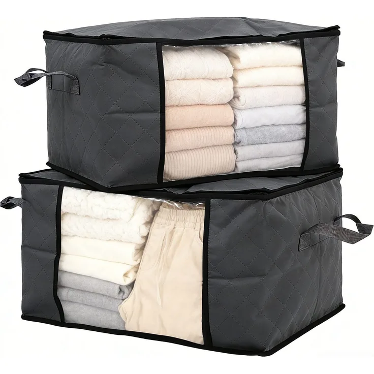 Sekey Faltbare Aufbewahrungstasche Aufbewahrungsbox mit Deckel Reißverschluss und Griffen als Kleiderschrank Organizer für Kleidung Bettwäsche und Bettdecken 60 x 43 x 35 cm 2-teilig