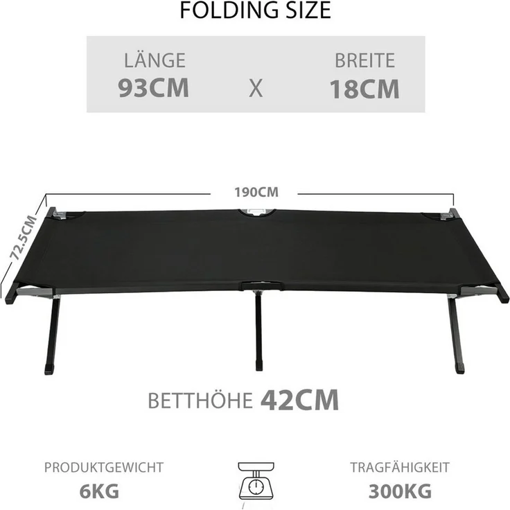kehot Feldbett Feldbett klappbar 190×72,5 cm bis 300 kg belastbar (Campingbett faltbar mit Oxford-Gewebe und stabilem Stahlrahmen, Gästebett kompakt mit Tragetasche für Outdoor und Zuhause) Leichtes Reisebett schnell aufgebaut für Camping und Garten – Bild 2
