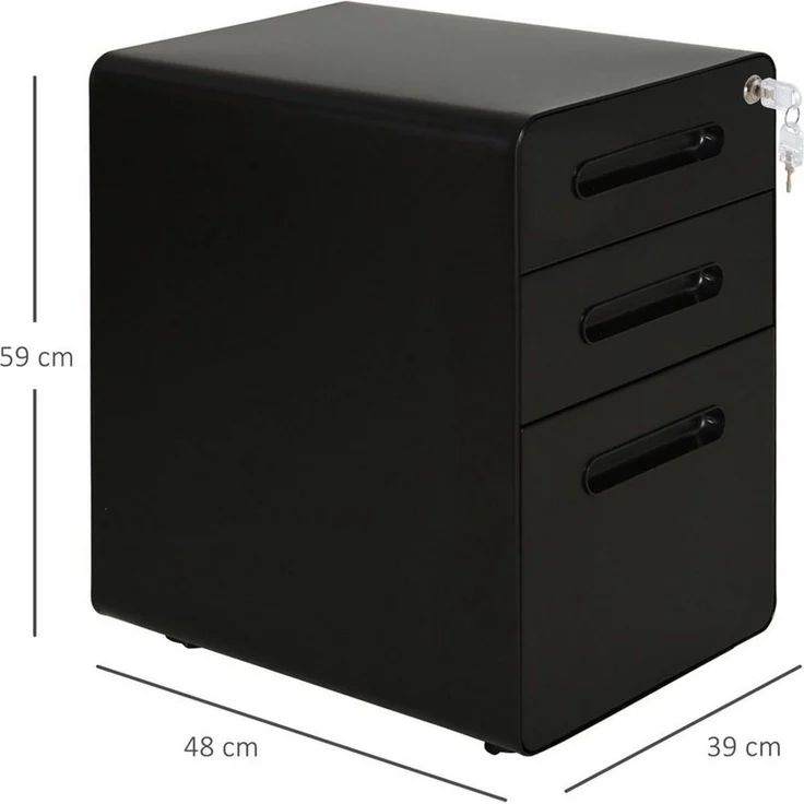 Vinsetto Rollcontainer Bürocontainer mit 3 Schubladen, (Büroschrank, 1 St, Aktenschrank), Stahl, Schwarz, 39 x 48 x 59 cm – Bild 2
