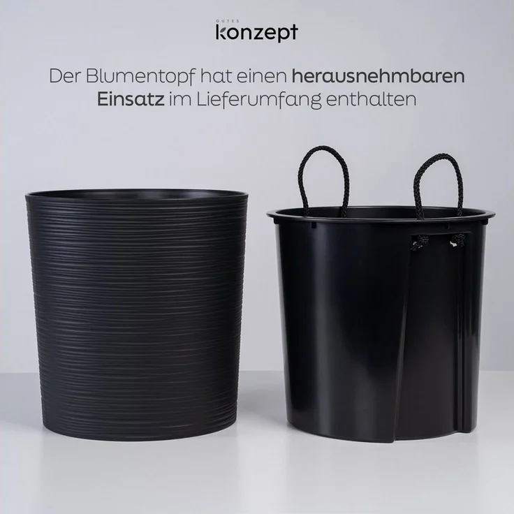 KONZEPT Blumentopf Pflanztopf Groß Innen, 30cm Meißelspuren-Design, Mit Inneneinsatz (1 St), ideal für den Innenbereich – Bild 2