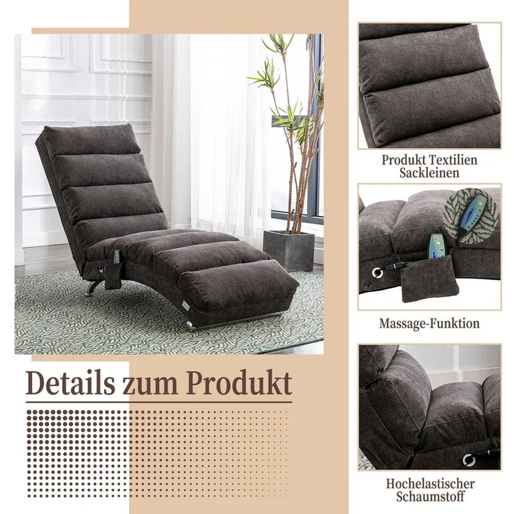 LVHOM Relaxsessel Sackleinen Massage-Liege INDOOR PREMIUM (Ergonomische Fernbedienungs-Steuerung, Sanfte Massageprogramme mit Fernbedienung, Schwerlastfähig bis 250 kg), Elektrische Entspannung mit skandinavischem Flair – Bild 3