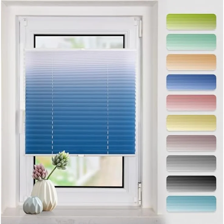 Buseu Plissee mit Farbverlauf 60x130cm (BxH), klemmfix ohne Bohren, blickdicht und lichtdurchlässig, blau-weiß – Bild 1