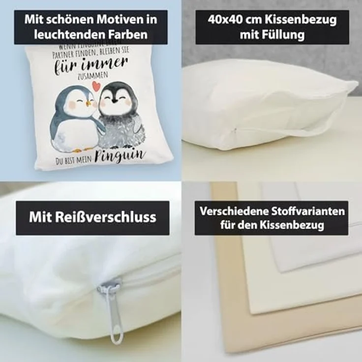 speecheese Dekokissen Pinguinpärchen Kuschelkissen mit Spruch Du bist mein Pinguin – Bild 4
