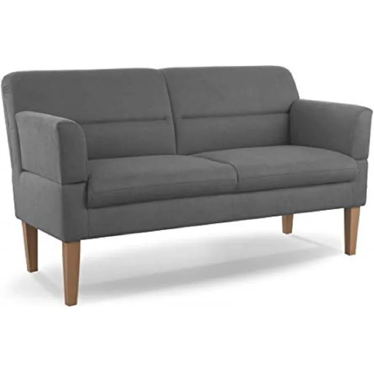 CAVADORE 2,5-Sitzer Küchensofa Kira / Sitzbank für Küche, Esszimmer oder Wohnküche inkl. Armteilverstellung / Leichte Fleckenentfernung dank Soft Clean / 168 x 94 x 81 / Flachgewebe: Grau