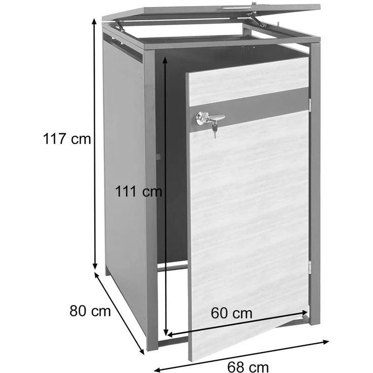 1er Mülltonnenverkleidung HWC-J82, Mülltonnenbox, erweiterbar, Metall 32kg, anthrazit ~ Kirsche-Holzoptik dunkelbraun – Bild 3