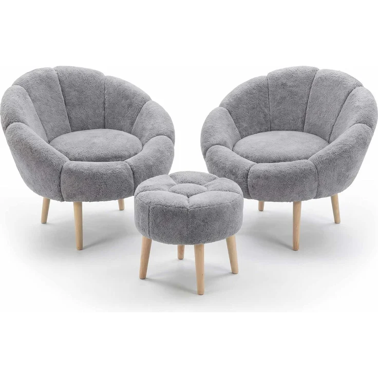 Elegantes Ohrensessel- und Pouf-Set (3-teilig), Grau, 100% Wellssoft-Gewebe, Beine aus 100% Esche | Perfekt für Moderne Wohnräume – Bild 1