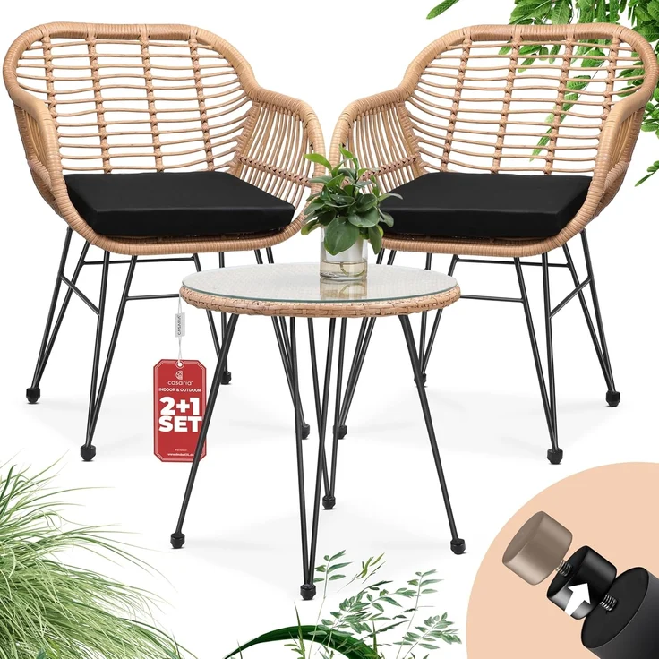 Casaria 'BALI ' Balkonset, 3-tlg, Wetterfest, Polyrattan, pulverbeschichteter Stahl, Rattan Look – Bild 1