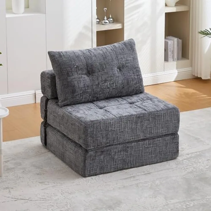 Ball & Cast Bodensofa, Umwandelbarer 2-in-1 Sofa Bett, Chenille Klappsofa mit Rückenlehne für Wohnzimmer und Schlafzimmer, Grau, 1 Sitzplatz