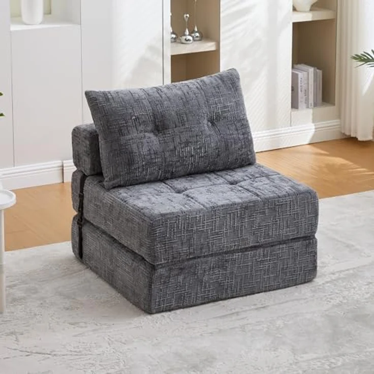 Ball & Cast Bodensofa, Umwandelbarer 2-in-1 Sofa Bett, Chenille Klappsofa mit Rückenlehne für Wohnzimmer und Schlafzimmer, Grau, 1 Sitzplatz – Bild 1