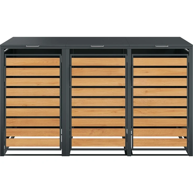 STEELSØN 'Kestra' Mülltonnenbox 3er je 120 Liter, anthrazit mit Holzoptik, Mülltonnenverkleidung aus Stahl, wetterfest, 102x62x177,5 cm, Müllbox für 3 Tonnen – Bild 10
