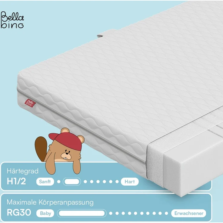 Bellabino 'Bia' Hausbett 120x200 cm mit Matratze, weiß, Kiefer Massivholz, Bodenbett in Hausoptik, Montessori Kinderbett mit Rausfallschutz und Lattenrost – Bild 7