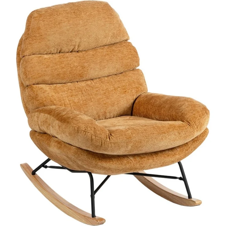 HOMCOM Schaukelstuhl Schaukelsessel mit Rückenlehne, gepolstert Relaxsessel Lesesessel (Schwingstuhl, 1 St), für Wohnzimmer, Schlafzimmer, Gelb – Bild 2