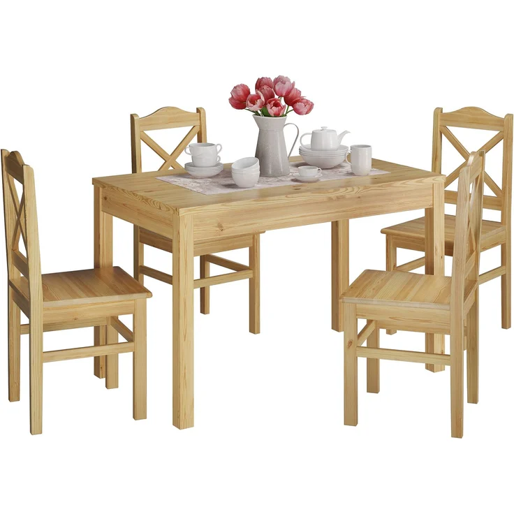 Esszimmergarnituren mit Tisch und 4 Stühle Kiefer Massivholz natur 90.70-51 A-Set 20 – Bild 3