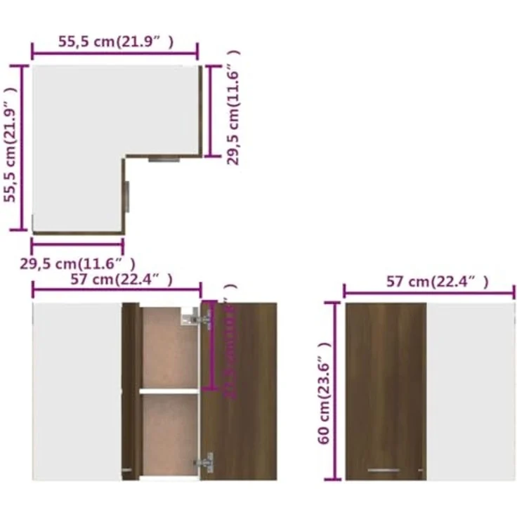 vidaXL Eck Hängeschrank, Wandschrank für Küche, Eckschrank mit viel Stauraum, Küchenschrank Schwebeschrank Küchenmöbel, Braun Eichen-Optik Holzwerkstoff – Bild 3