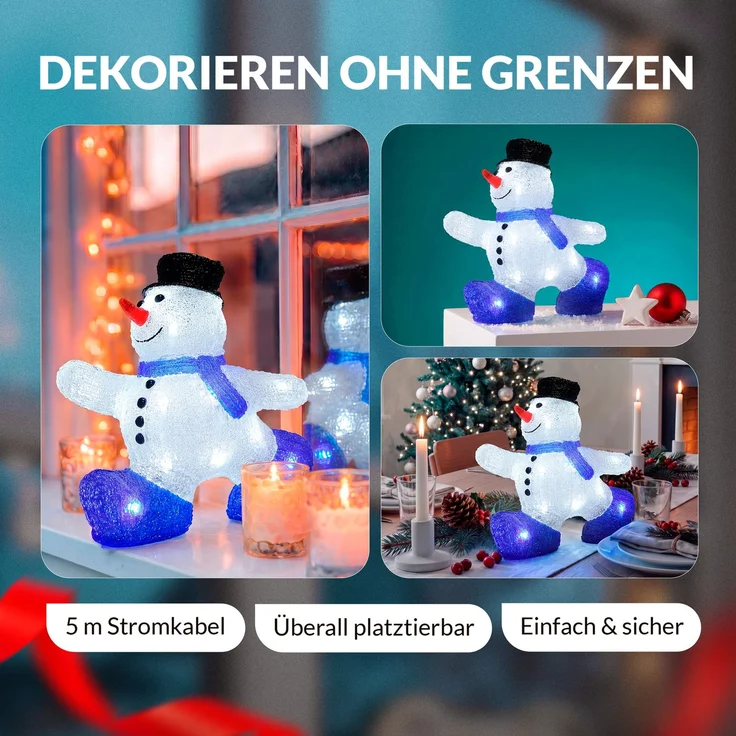 Deuba Schneemann Acryl Figur Außen beleuchtet Weihnachtsdeko Weihnachten Weihnachtsfigur – Bild 5