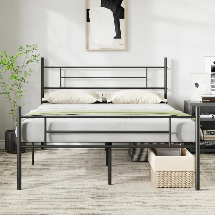 Novilla Bettrahmen 140x190 cm, Bettgestell mit Lattenrost, Modern Bettgestelle, Metallbett mit Kopfteil für Schlafzimmer ästezimmer, Schwarz