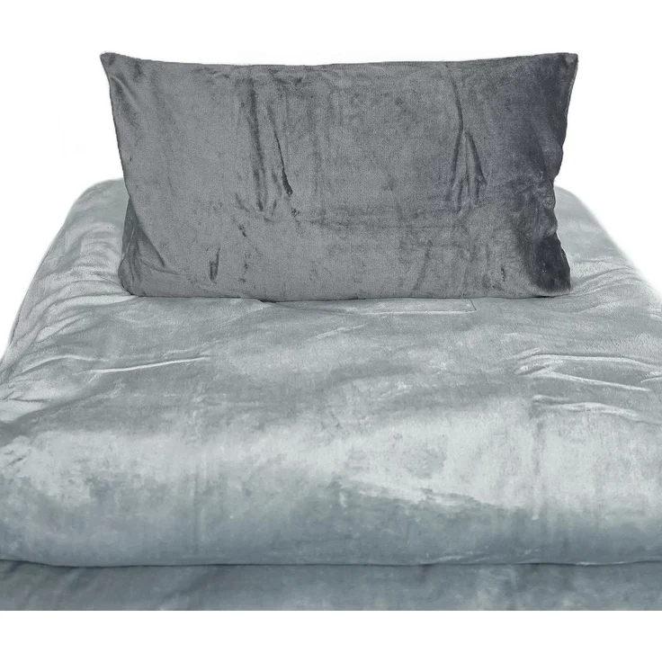 Moderne Plüschbettwäsche mit Reißverschluss - einfarbig, wendbar & warmhaltend Grau 200x220cm + 2x 80x80cm Kissenbezug – Bild 2