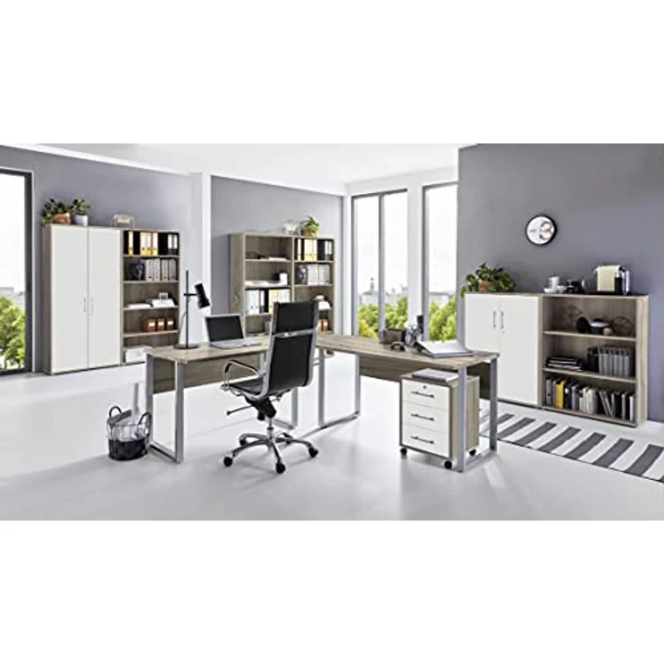 moebel-dich-auf Büromöbel-Set OFFICE EDITION Set 7, (abschließbar, 8-tlg, Schreibtisch + Rollcontainer + Büroschrank + Regale), Metallgriffe – Bild 2