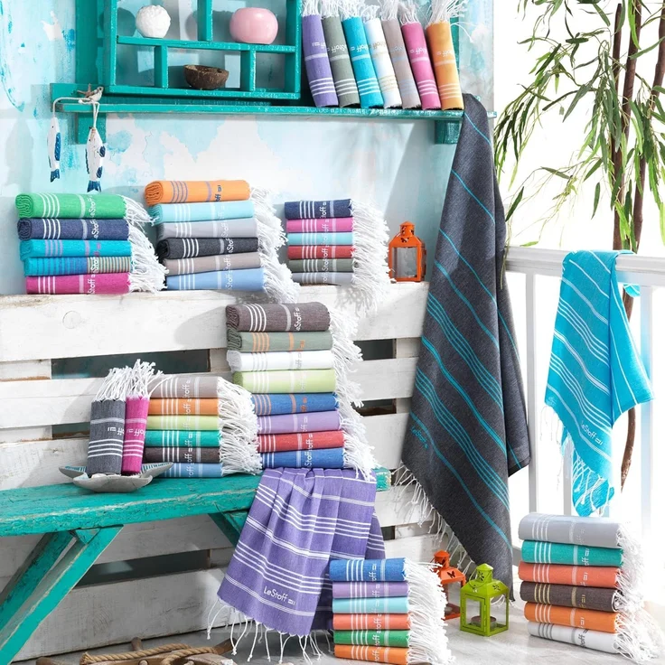 LeStoff Premium Hamamtuch - Vielseitig, Nachhaltig, Saugstark & Schnelltrocknend - 100% Bio-Baumwolle - Strand, Bade, Dusch, Yoga, Spa & Reise-Tuch (95x180 cm, Sky Blue) – Bild 7