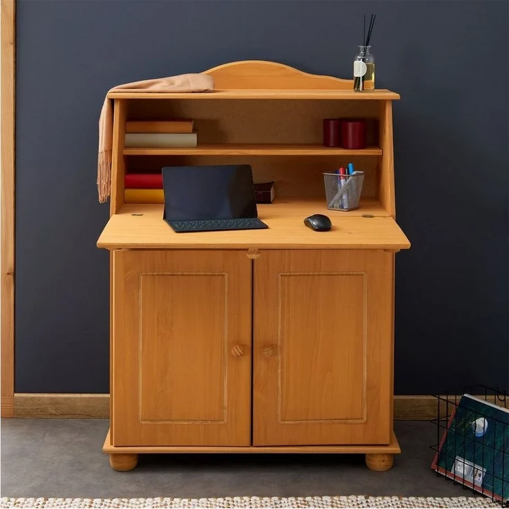 IDIMEX Sekretär DAVID, Schreibtisch im Landhausstil aus Massivholz mit Stauraum Gebeizt – Bild 2