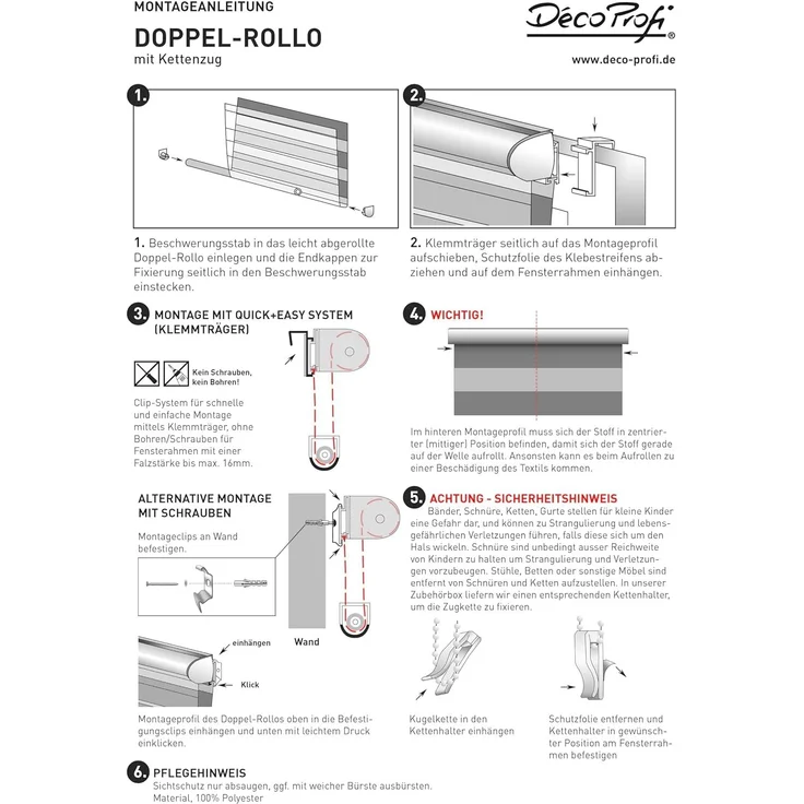 Doppelrollo Duo-Doppelrollo KLEMMFIX, DécoProfi, Lichtschutz, mit Bohren/ohne Bohren, Fenster- oder Wandmontage – Bild 7