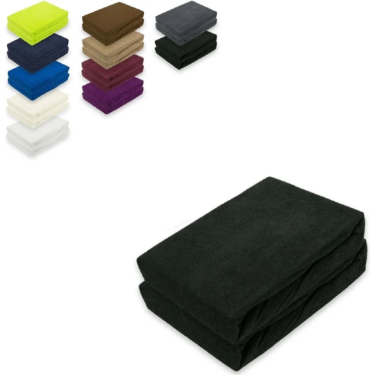 Doppelpack Frottee Spannbettlaken 180 - 200 x 200 cm Schwarz – Bild 1