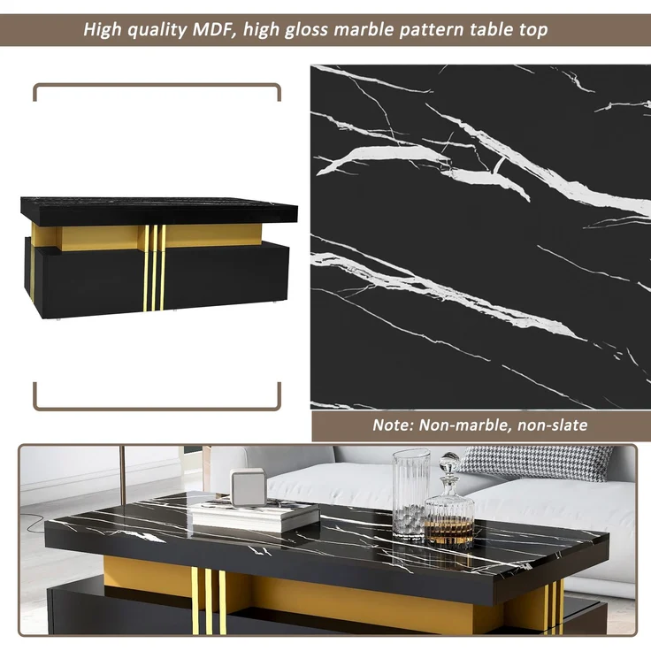 Wohnzimmermöbel Set 200x40x42 cm, mit Schubladen, mit Hochglanzoberfläche, Konstruktion aus Spanplatte, Schwarz – Bild 20
