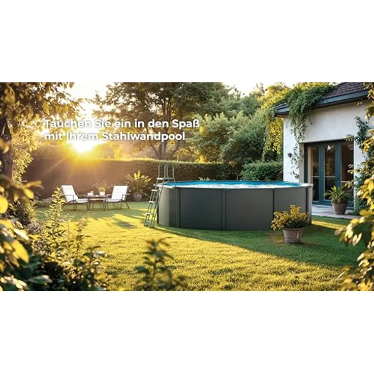 GRE Stahlwandpool-Set 'Anthracite' Ø 350 × 120 cm, mit Sandfilteranlage 4 m³/h, Edelstahl-Sicherheitsleiter und UV-Schutz PVC-Auskleidung – Bild 2