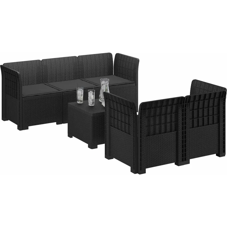 vidaXL 5-Sitzer Gartensofa mit Kissen Rattan-Look PP Anthrazit 3443891 – Bild 3