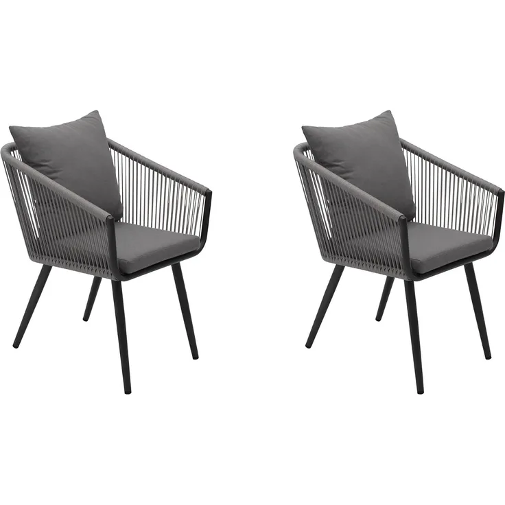 DEGAMO RIVA Gartensessel, Aluminium + Rope, anthrazit/grau, 58cm 2er Set