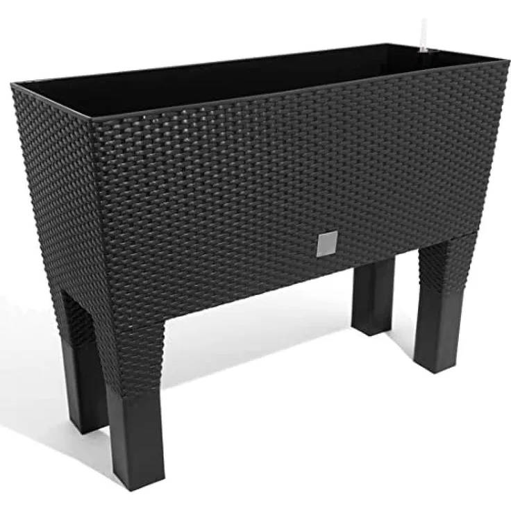 Polyrattan-Blumenbank mit Bewässerung 80cm Pflanzkasten Blumenkasten Pflanztrog