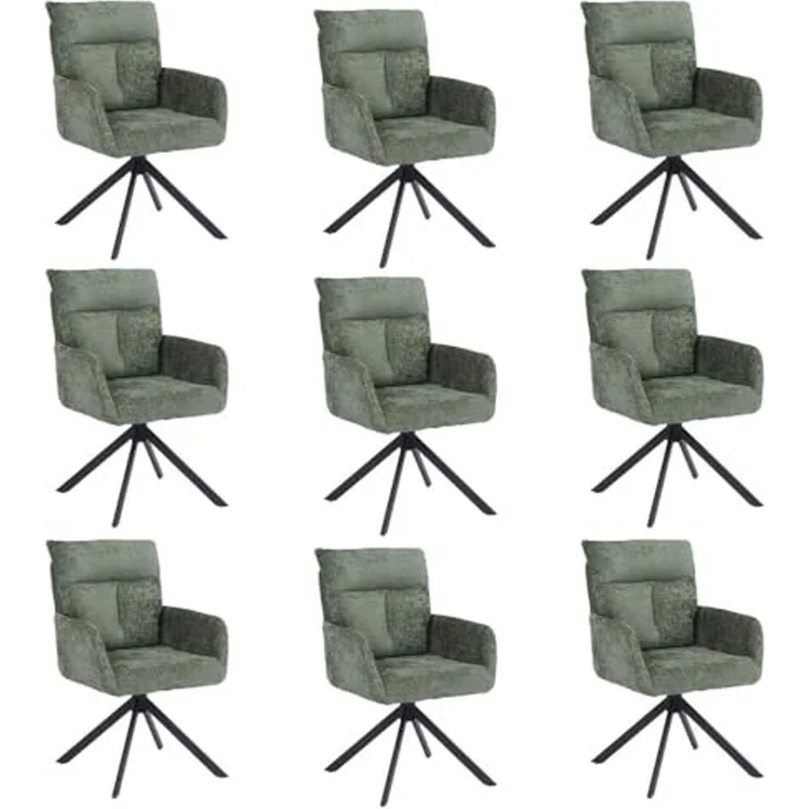 HOME DELUXE Esszimmerstuhl mit Armlehne ALUNA Chenille - 9er Set Grün – Bild 1