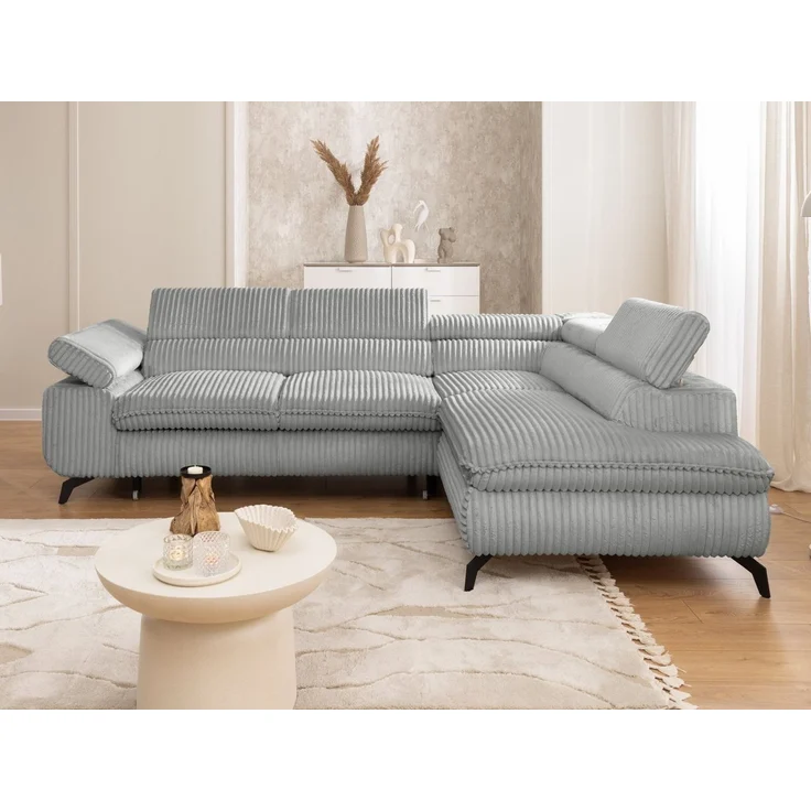 S-Style Möbel Ecksofa Bonnie mit Schlaffunktion Bettkasten und Kopfteilverstellung, mit Wellenfederung, Cord-Stoff – Bild 2