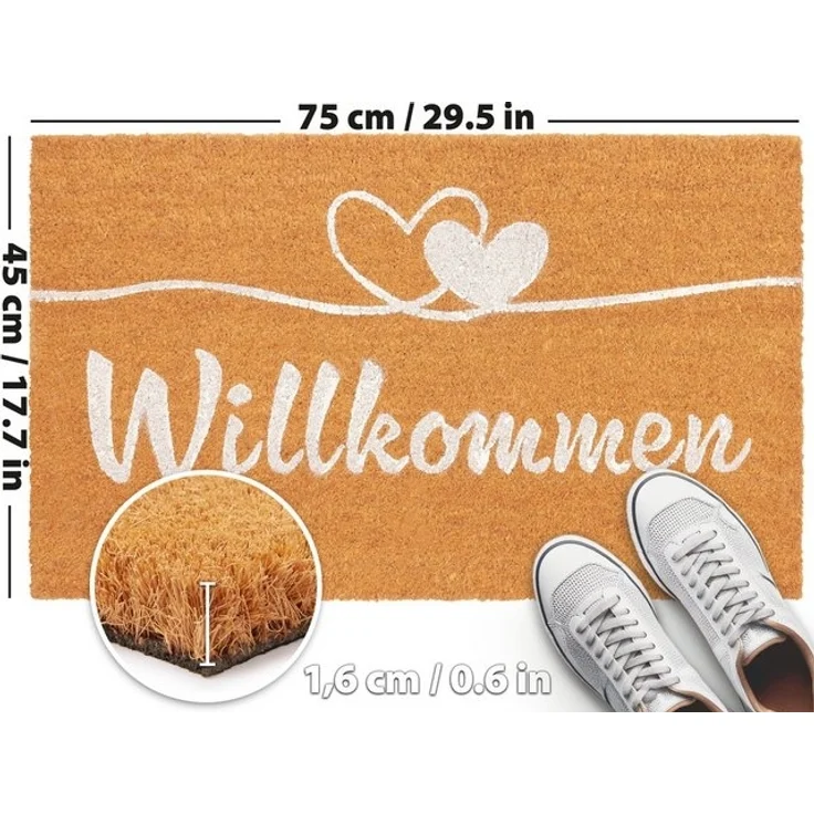 BRUBAKER Fußmatte Willkommen - 45 x 75 cm Schmutzfangmatte mit Herzen - Braun, Rechteckig, Höhe: 16 mm, Fußmatte für Außen und Innen aus Kokos - Wetterfest und Rutschfest – Bild 4