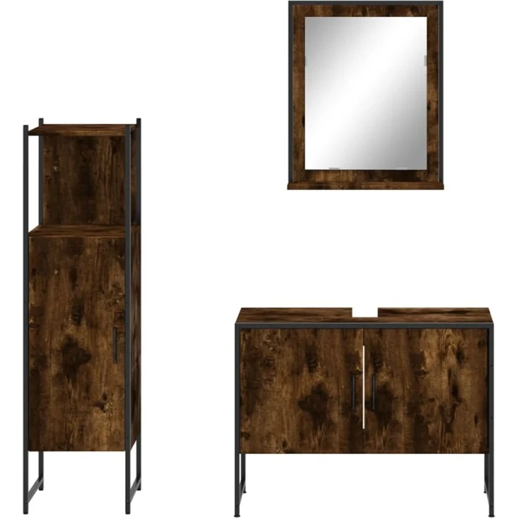 vidaXL 3-tlg. Badmöbel-Set Räuchereiche Holzwerkstoff 3214351 – Bild 7