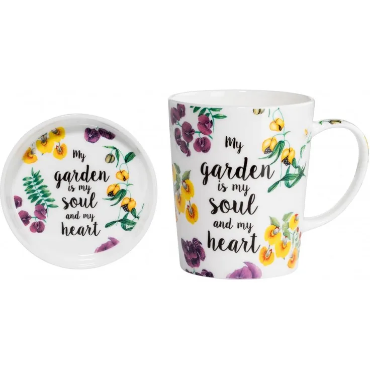 Maxwell & Williams Royal Botanic Garden Becher mit Untersetzer Soul Heart, Geschenkbox, Bone China Porzellan, DX0315