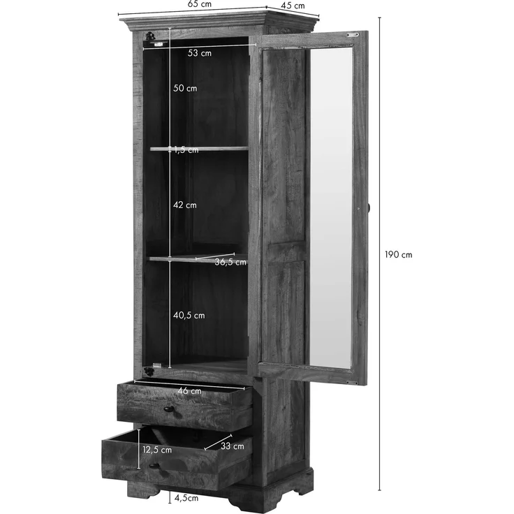 Vitrine Mango 65x45x190 dunkelbraun geölt RODEZ #151 – Bild 8